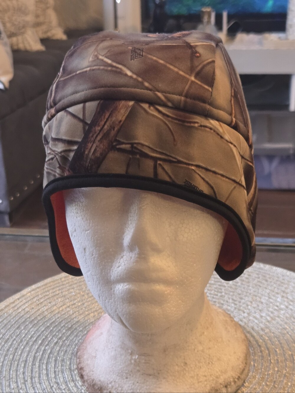 Huntworth Camo Fleece Lined Beanie Hat Blaze Orange Hunting Fishing Outdoor M/L